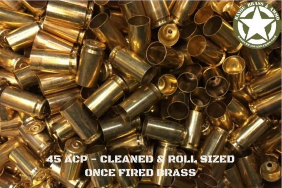 45 ACP SMALL PRIMER CLEANED AND ROLLSIZED ONCE FIRED BRASS (100)