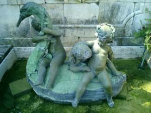 19th century bronze swan with 3 cherubs fountain