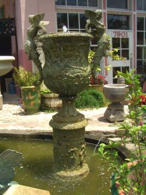 19th century bronze urn with green relief