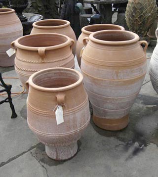 Newly created olive jars, large and medium